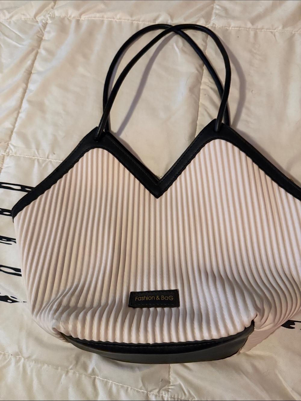 Women's Cream Satchel with Black Trim